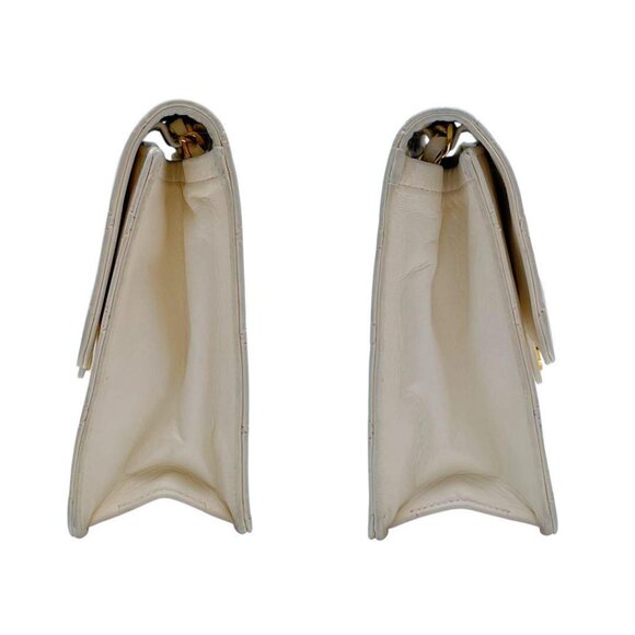 Authentic CHANEL Classic Single Flap Bag Quilted Matelasse Lambskin White Purse - Picture 8 of 15